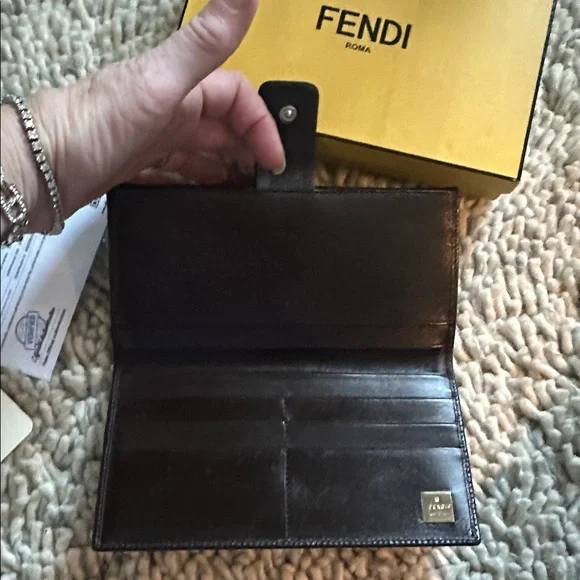 FENDI Black/Brown FF Zucca Logo wallet leather trim w/COA and box - Picture 3 of 6